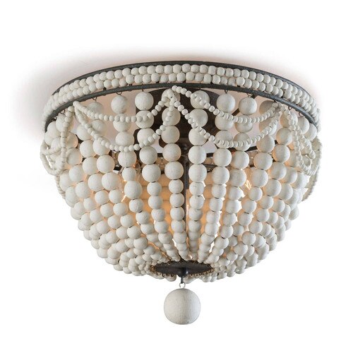 white flush mount with wooden beads